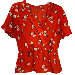 Sienna Sky Top Red Short Sleeve Blouse Sheer M